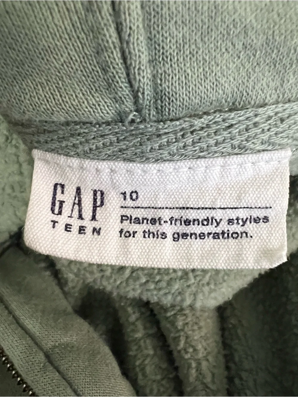 Gap Teen Size 10 Green Long Sleeve Zip-Up Hoodie Sweatshirt w/ Upstate Graphics
